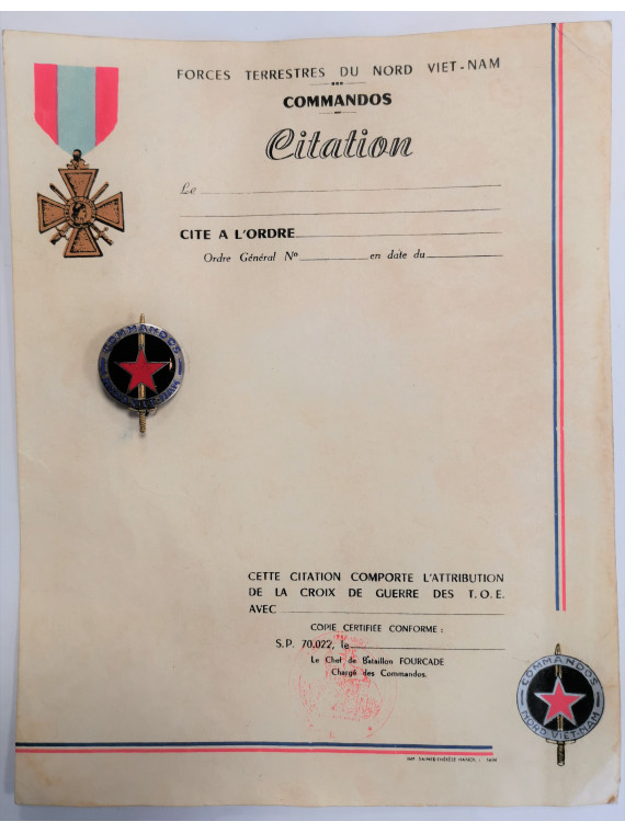 Insigne Et Diplome Commandos Nord Vietnam Indochine